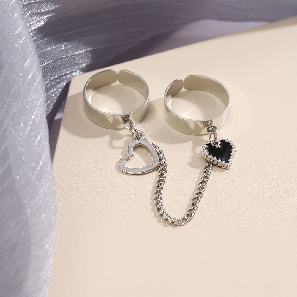 Dual Hollow Heart Ring, Double Finger Love Heart Open Mitten Ring For Women, Geometric Hollow Love Heart Alloy Joint Ring Dual Hollow Heart Ring, Double Finger Love Heart Open Mitten Ring For Women, Geometric Hollow Love Heart Alloy Joint Ring